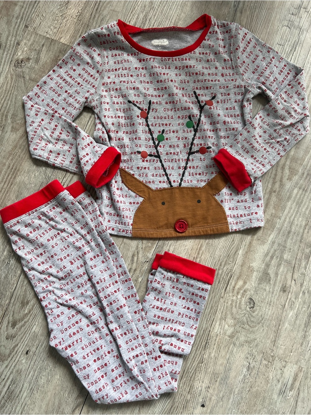 Mud Pie Kids Red Reindeer Holiday Pajama Set